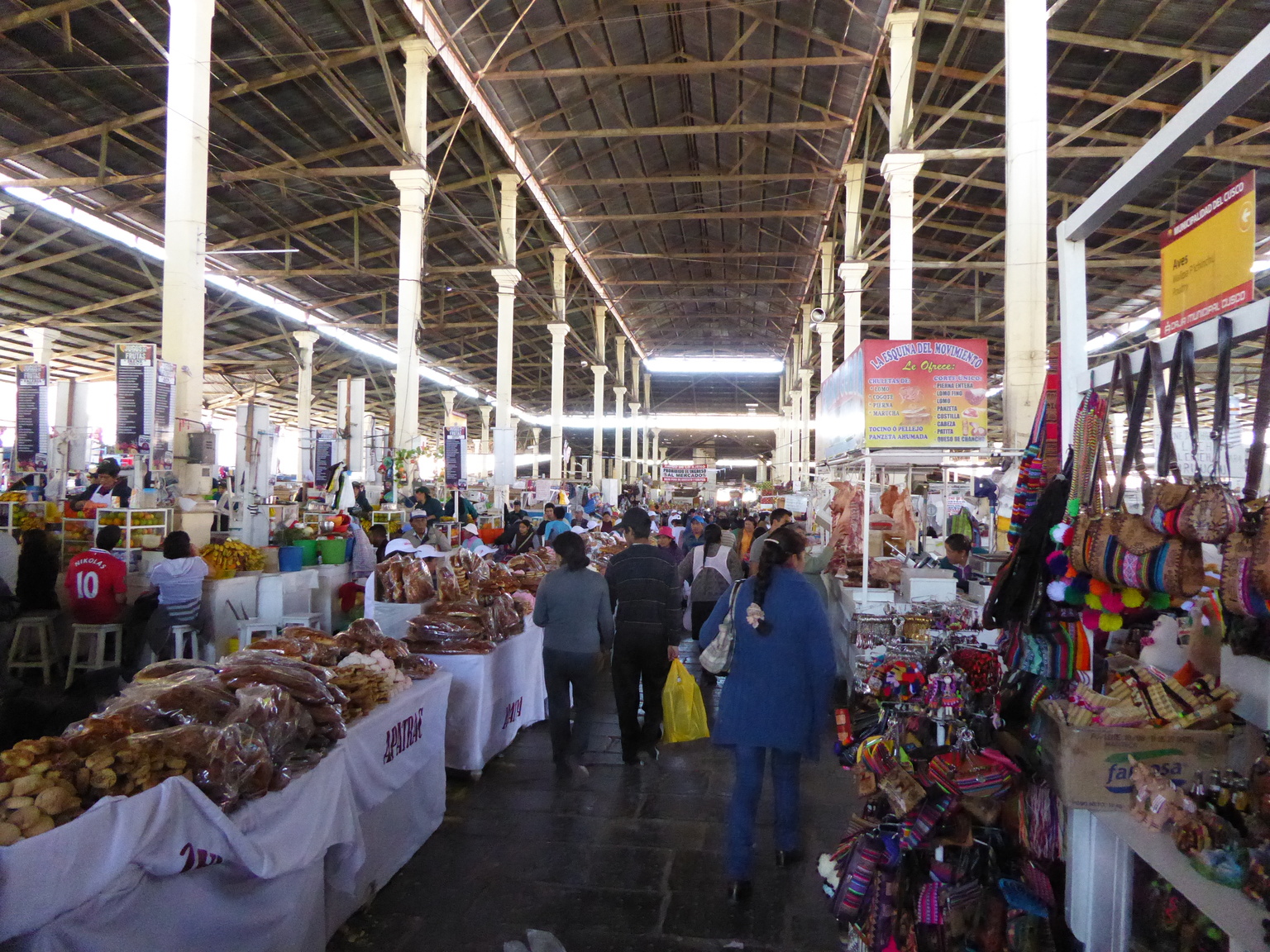The local market, where you can buy everything from bread and meat to handicrafts and lunch.