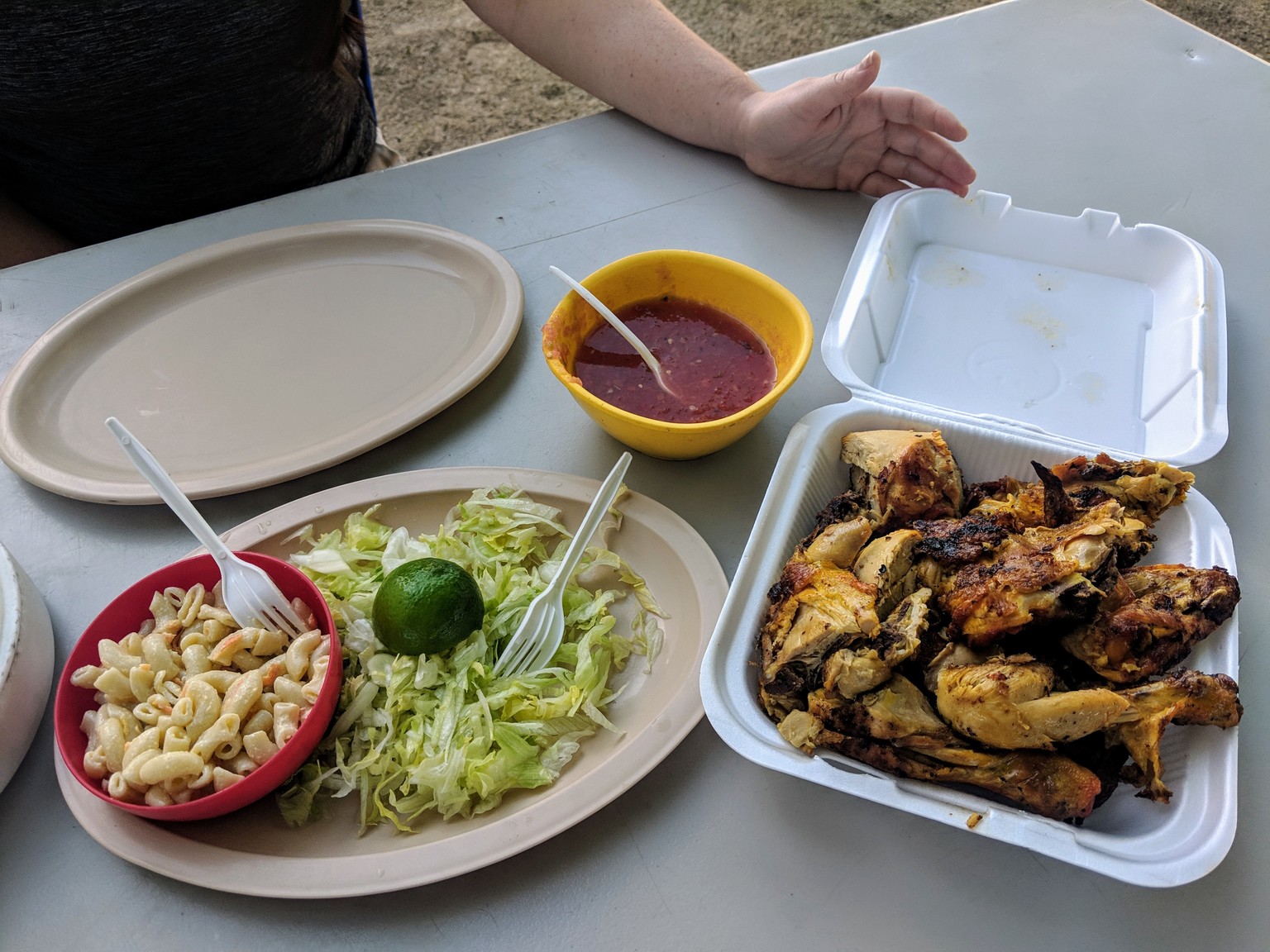 Road side grilled chicken. And macaroni salad!