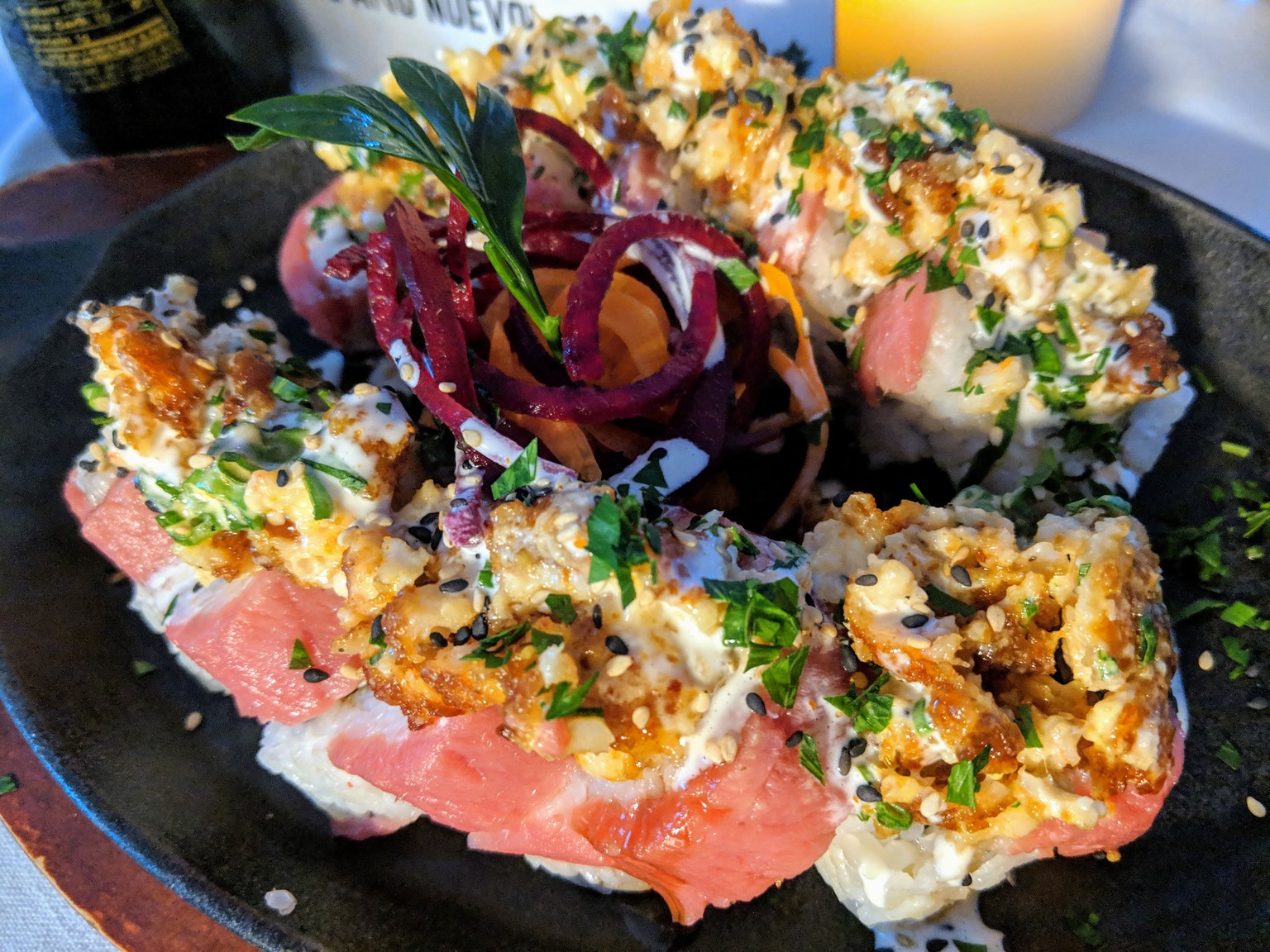 Tuna and baked shrimp sushi roll. Really tasty, but kind of missed the point of sushi, in my opinion.