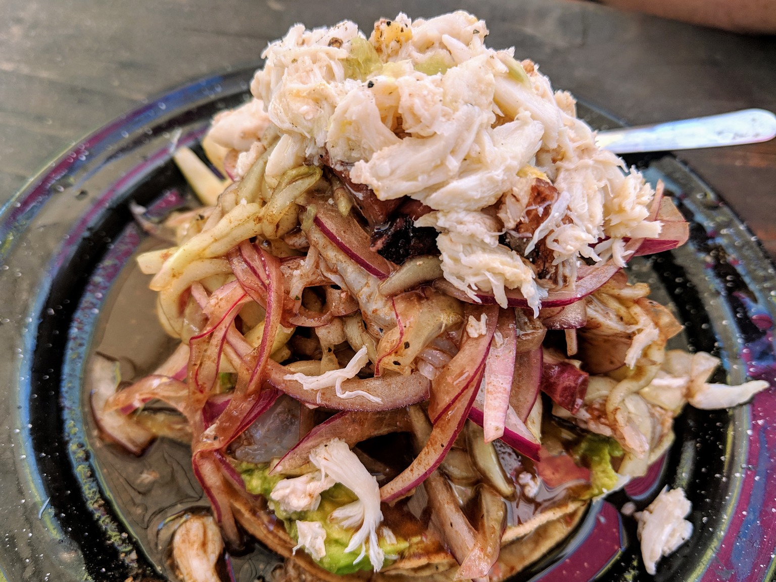 Ceviche tostada with crab on top!