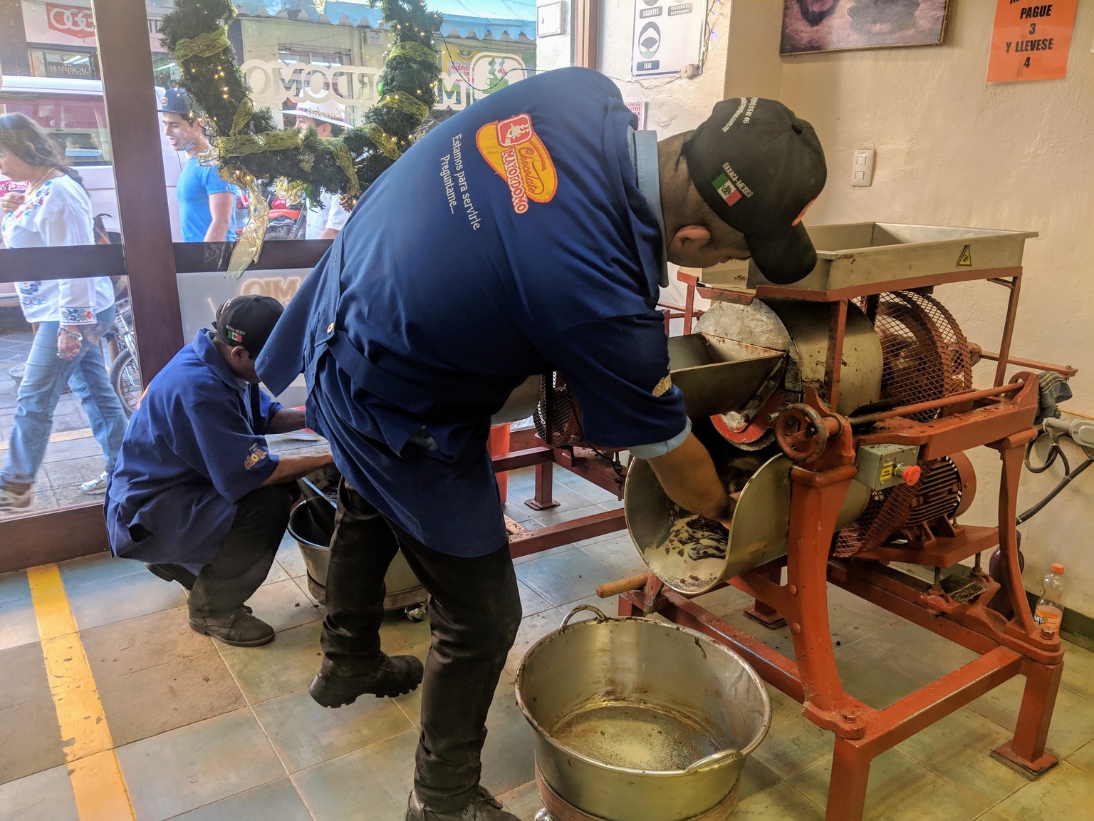 Making fresh Mexican chocolate, used to make hot chocolate.