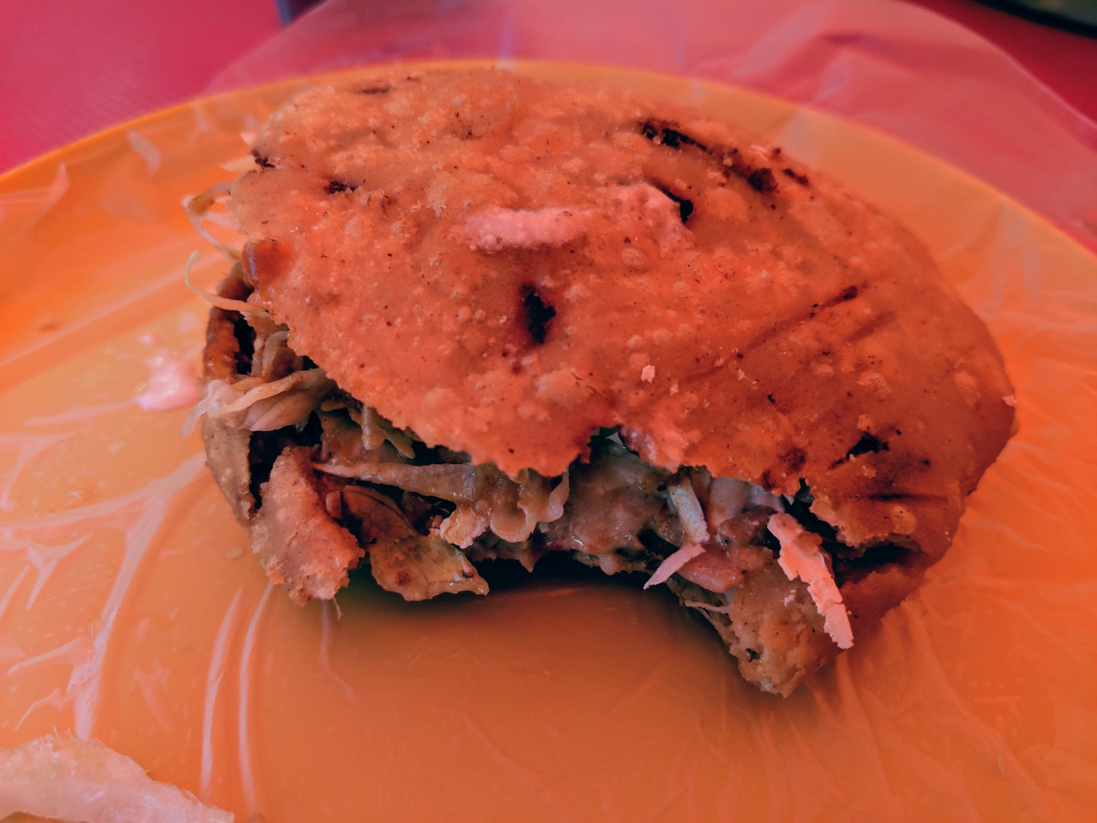 Gordita with manchego cheese and carnitas, very crunchy and tasty.