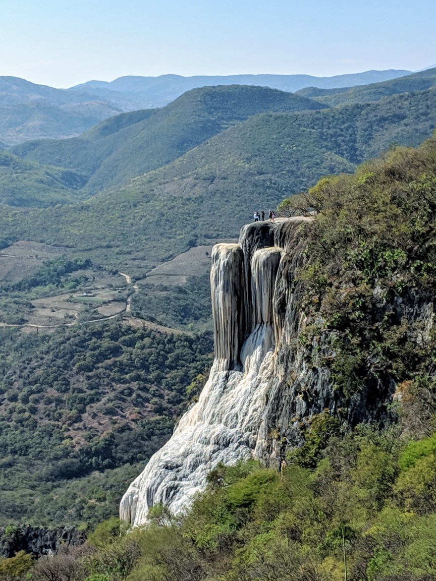 Hierve el Agua, the "petrified" waterfall. Really it's mineral deposits from the geothermal water coming out of the ground nearby.
