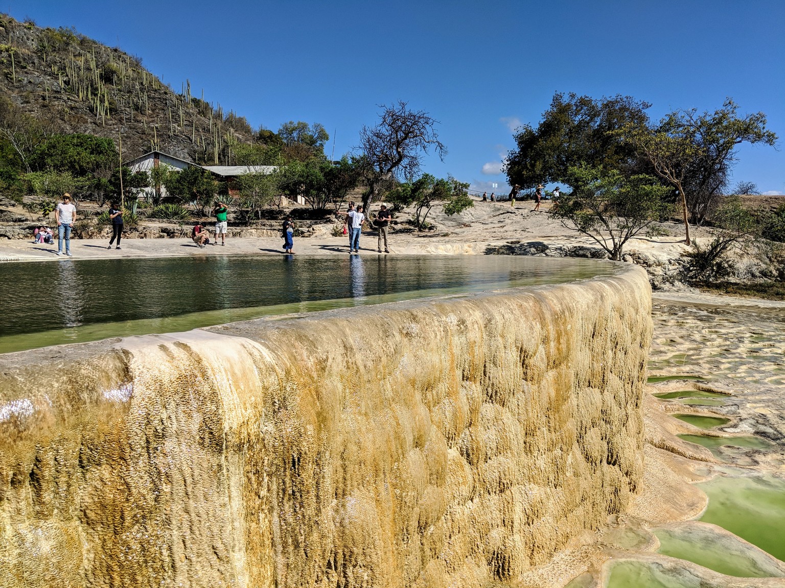 Close up of the side of a natural pool.