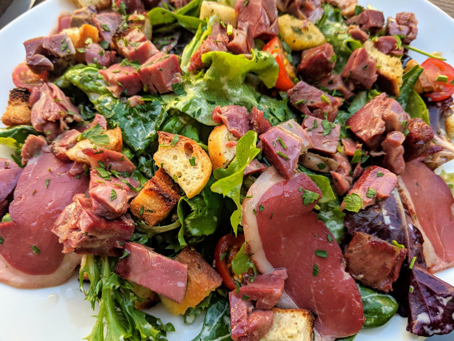 Salad with beef tongue and smoked beef