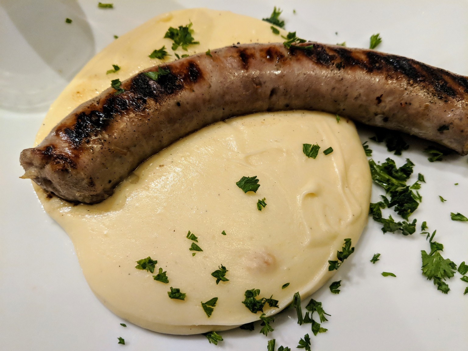 Pork sausage with aligot