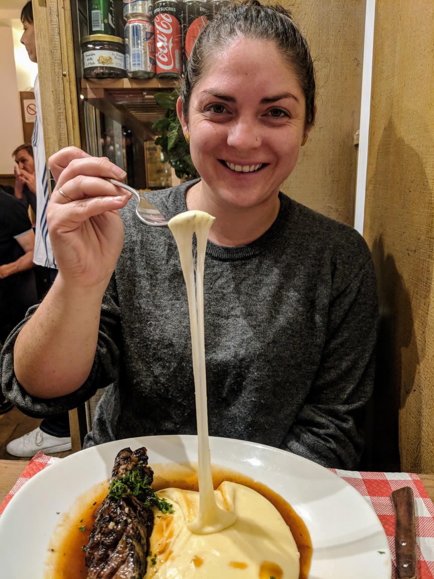 So cheesy! Note the wine-stained teeth, as you would expect in Paris.