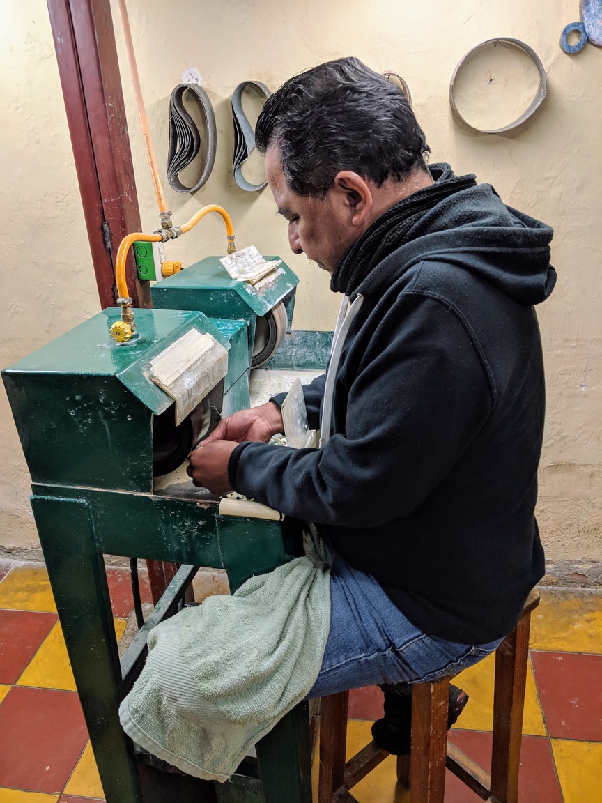 Polishing a piece of jade