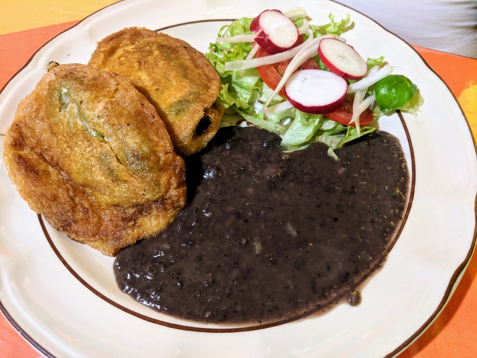 Chile rellenos and black beans