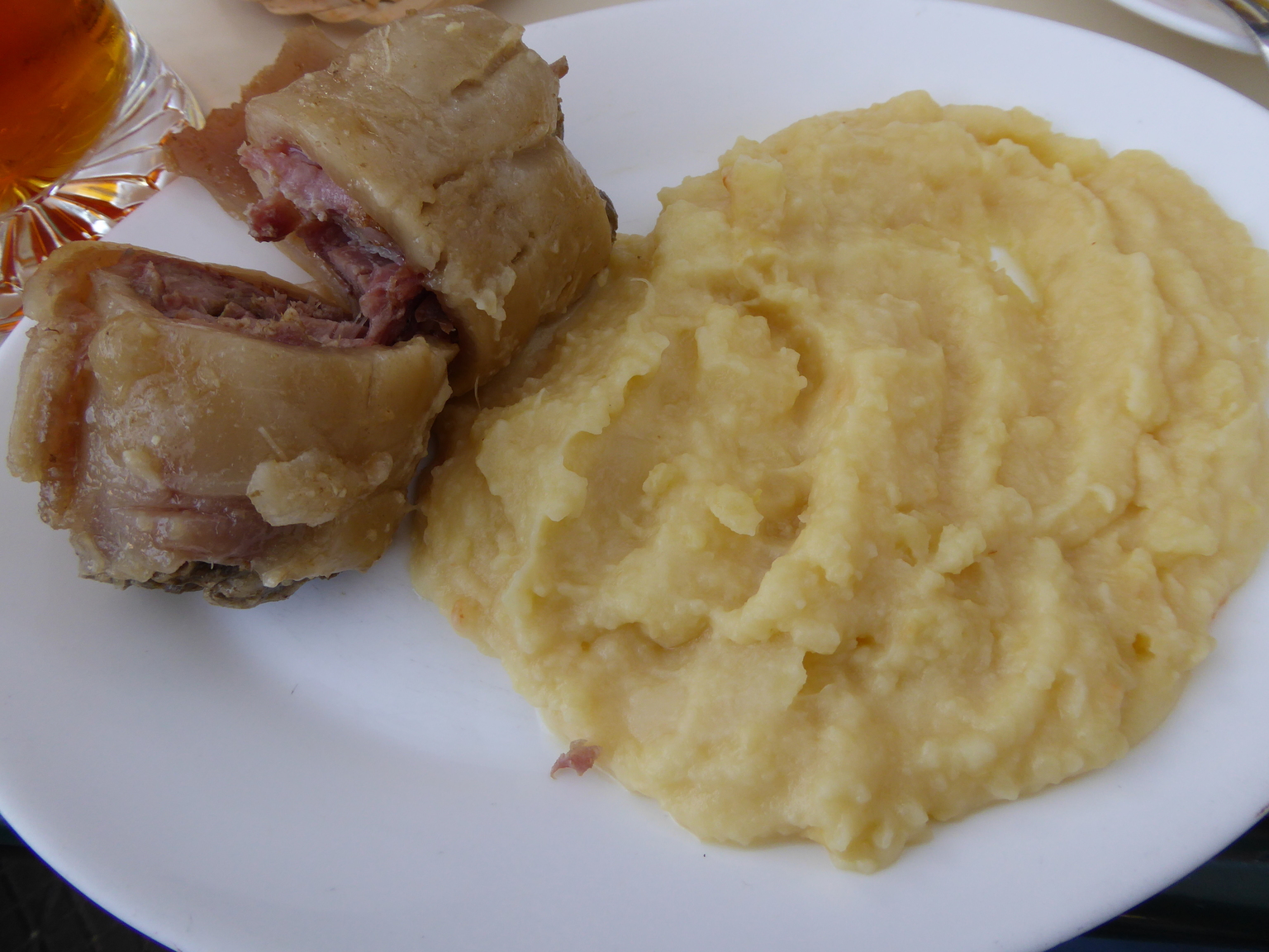 Pork roll: pork meat and pork fat rolled up and boiled with spices. Really good as long as you like fat!