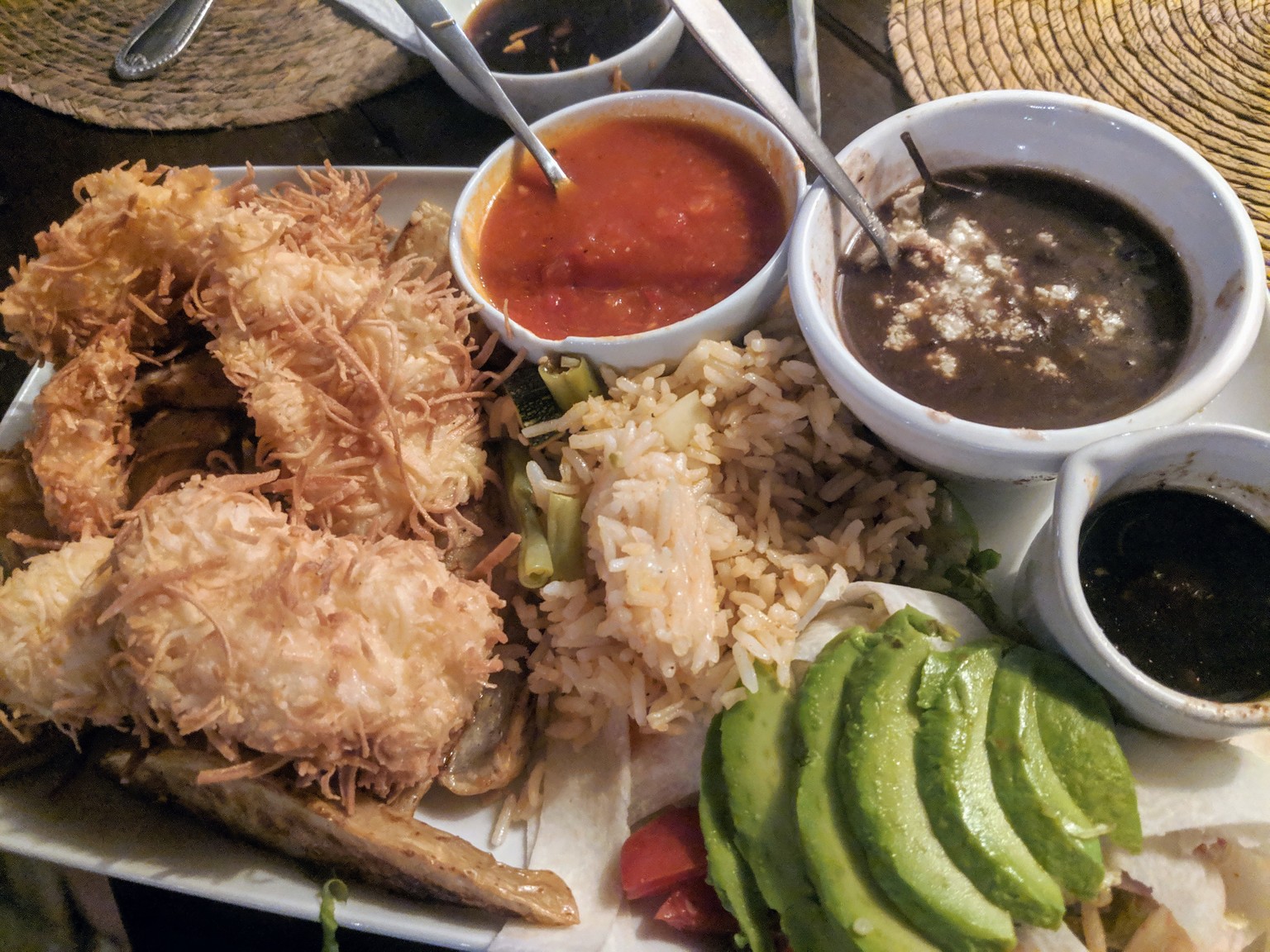 Natalya was obsessed with this asian restaurant on the beach. The coconut shrimp was really excellent.