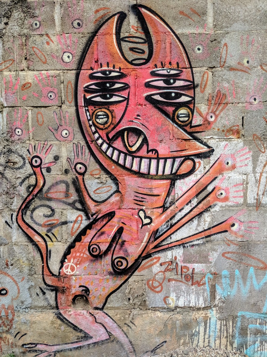 Some really cool street art in this town. Not sure what to make of this creature though...