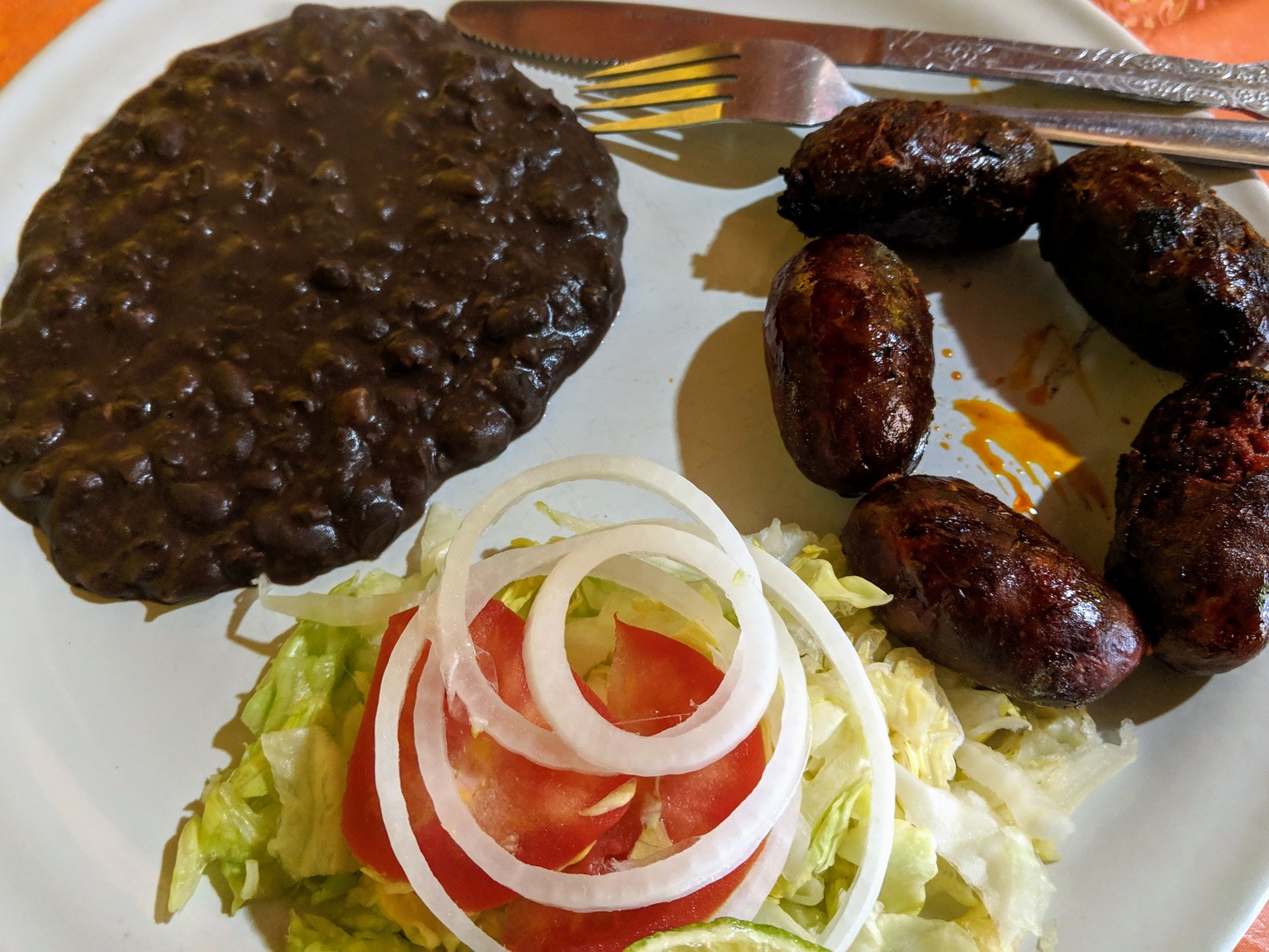 Chorizo with black beans on our last night